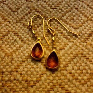 18K Gold Plate, Light Garnet Quartz Teardrop Earrings